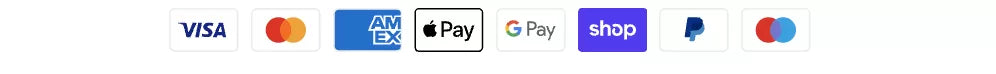 Visa, Mastercard, American Express, Apple Pay, Google Pay, Shop Pay, PayPal und Maestro
